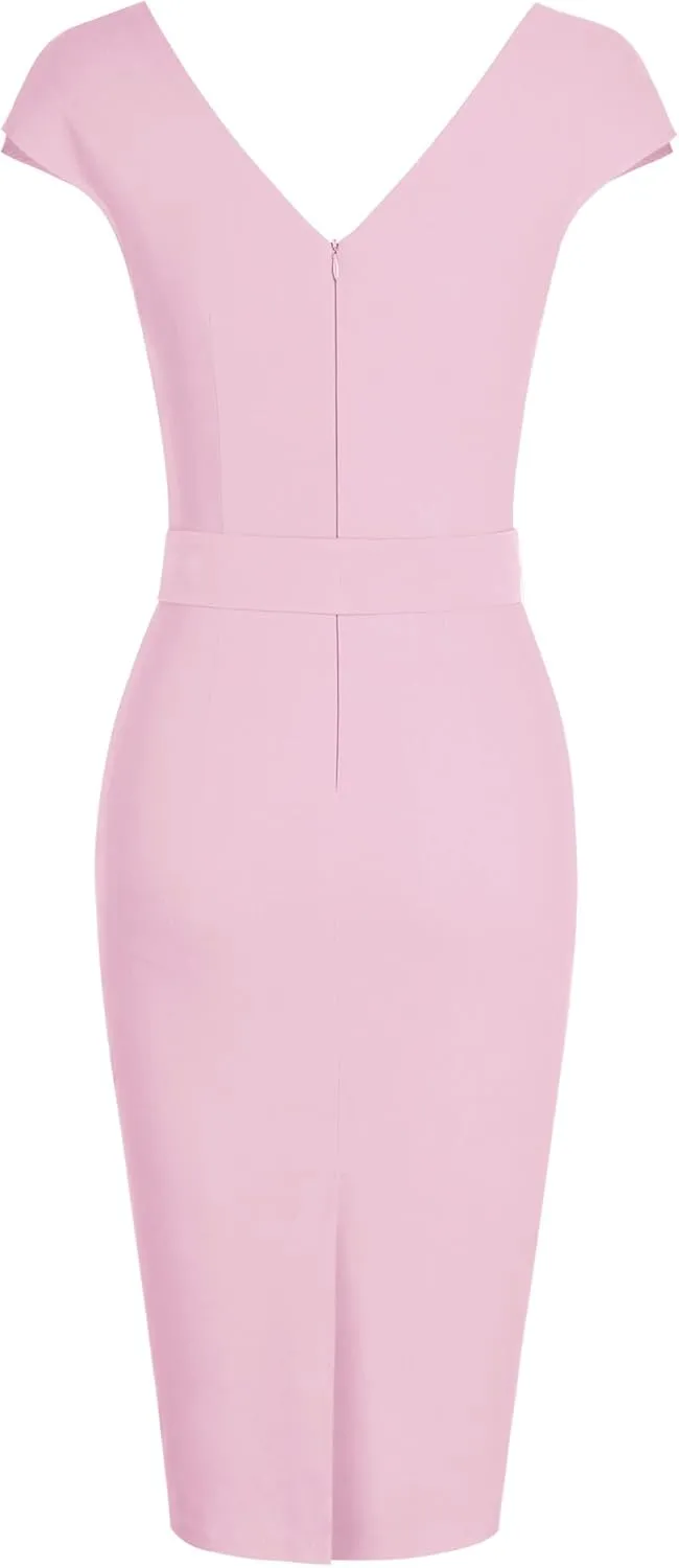 MUXXN Women's Vintage 1950s Style Wrap V Neck Tie Waist Formal Cocktail Dress
