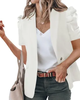 Newffr Womens Summer Blazers Casual Short Puff Sleeve Open Front Office Blazers Bussiness Jackets Work Suit Newffr Womens Summer Blazers Casual Short Puff Sleeve Open Front Office Blazers Bussiness Jackets Work Suit