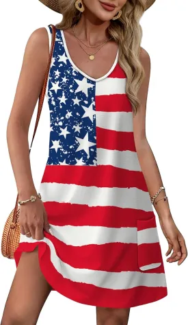 OFEEFAN Womens Summer Dresses 2025 V Neck Sleeveless Sundresses with Pockets Beach Vacation Clothes Floral/Plain
