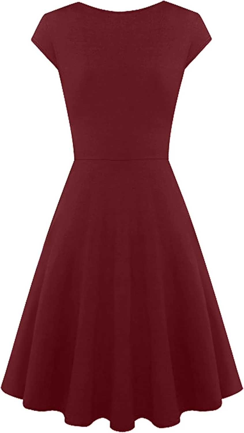 OMZIN Women's Elegant V-Neck Dress Short Sleeve Solid Color Runway Evening Dress