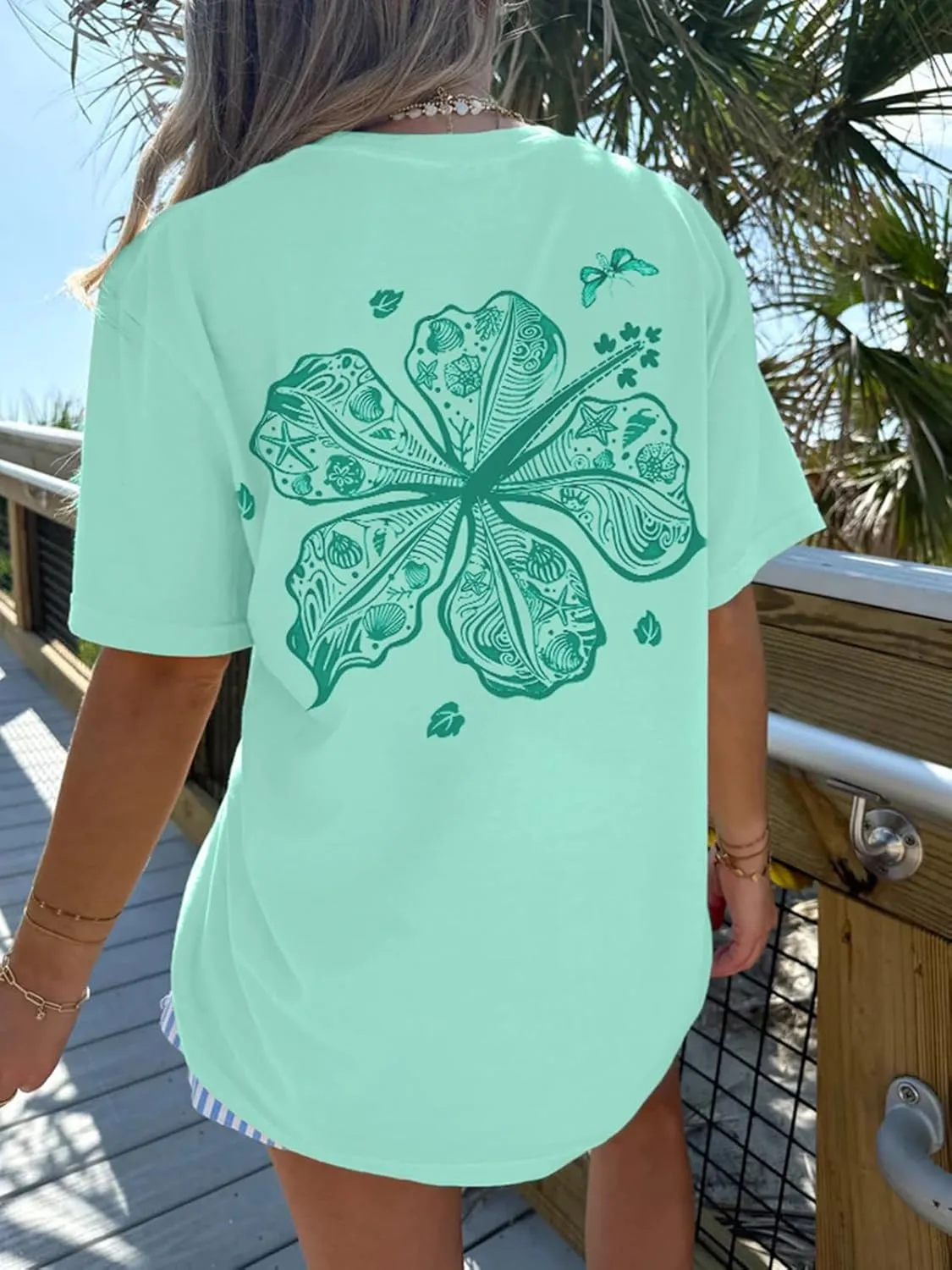 Oversized Graphic Tshirts for Women Teens Y2K Flower Short Sleeve Baggy Shirts Summer Aesthetic Beachy Coastal Tops