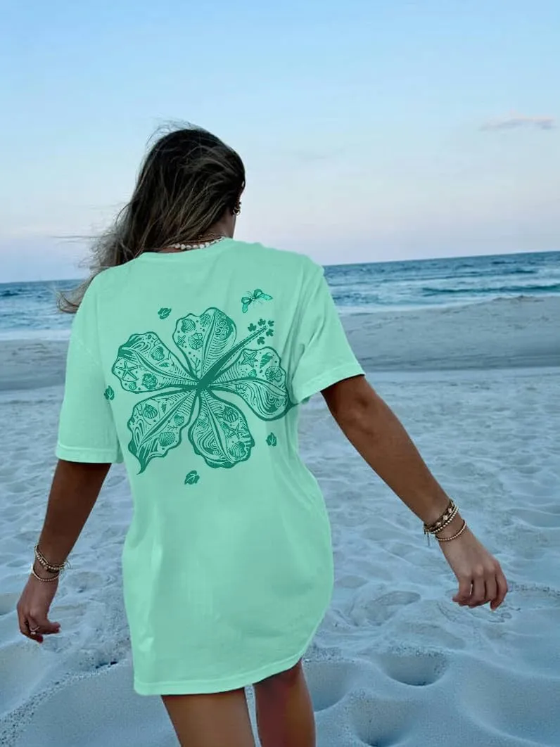 Oversized Graphic Tshirts for Women Teens Y2K Flower Short Sleeve Baggy Shirts Summer Aesthetic Beachy Coastal Tops