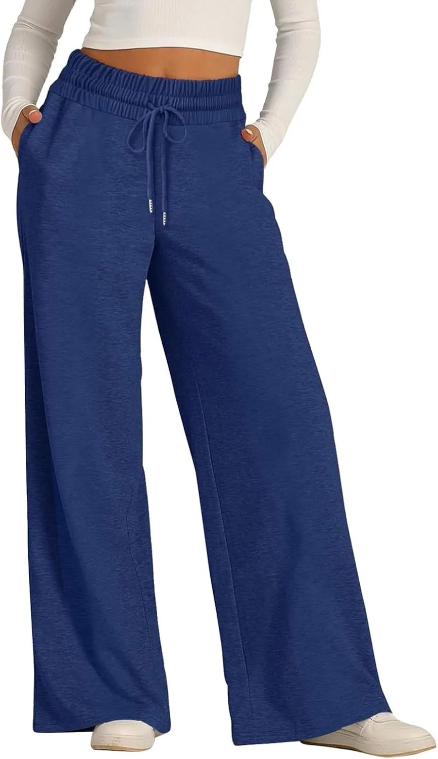 Oversized Wide Leg Sweatpants Women High Waisted Jogger Sweat Pants Drawstring Lightweight Travel Pant with Pockets