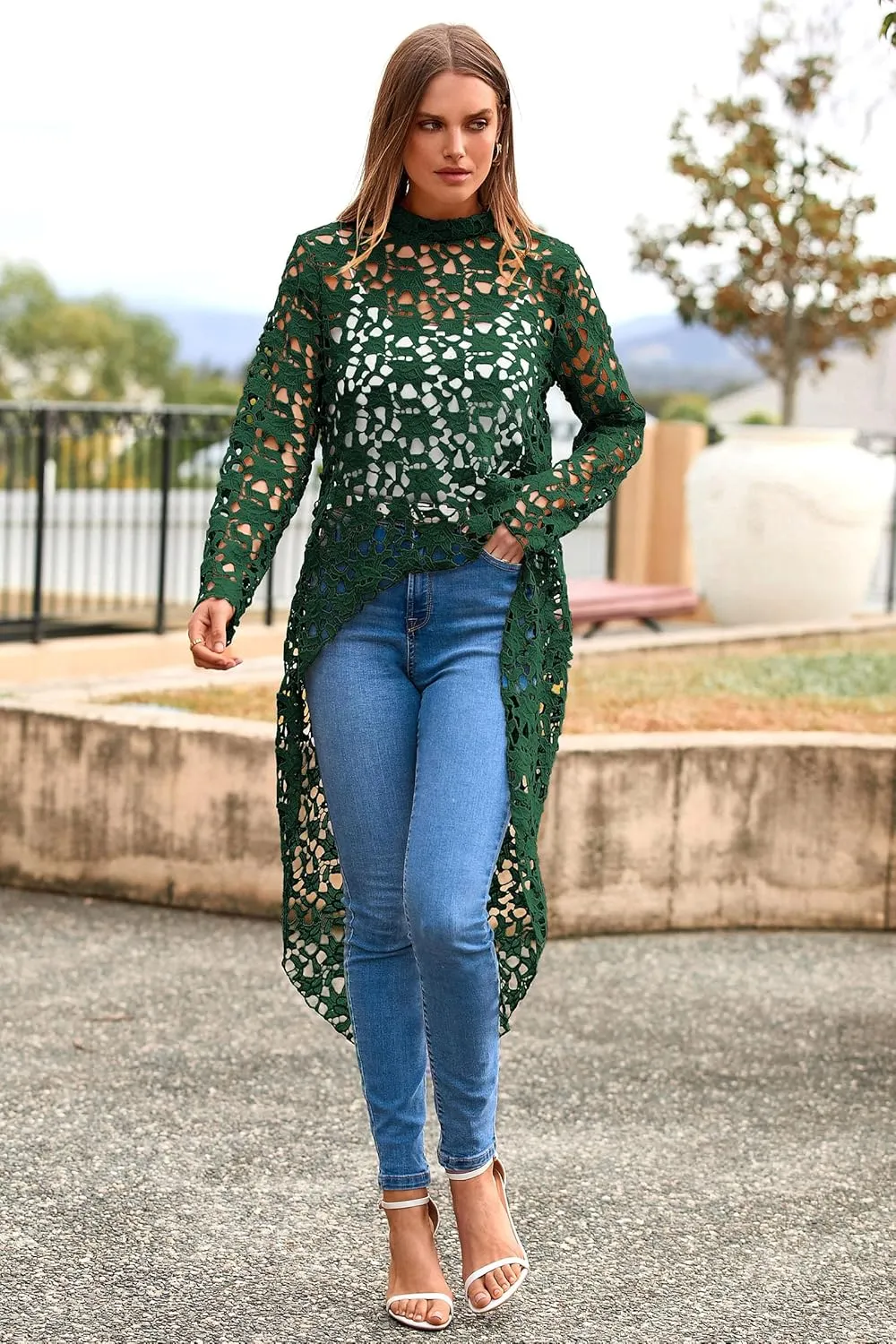 PRETTYGARDEN Women's Long Sleeve Round Neck High Low Asymmetrical Irregular Hem Casual Tops Blouse Shirt Dress