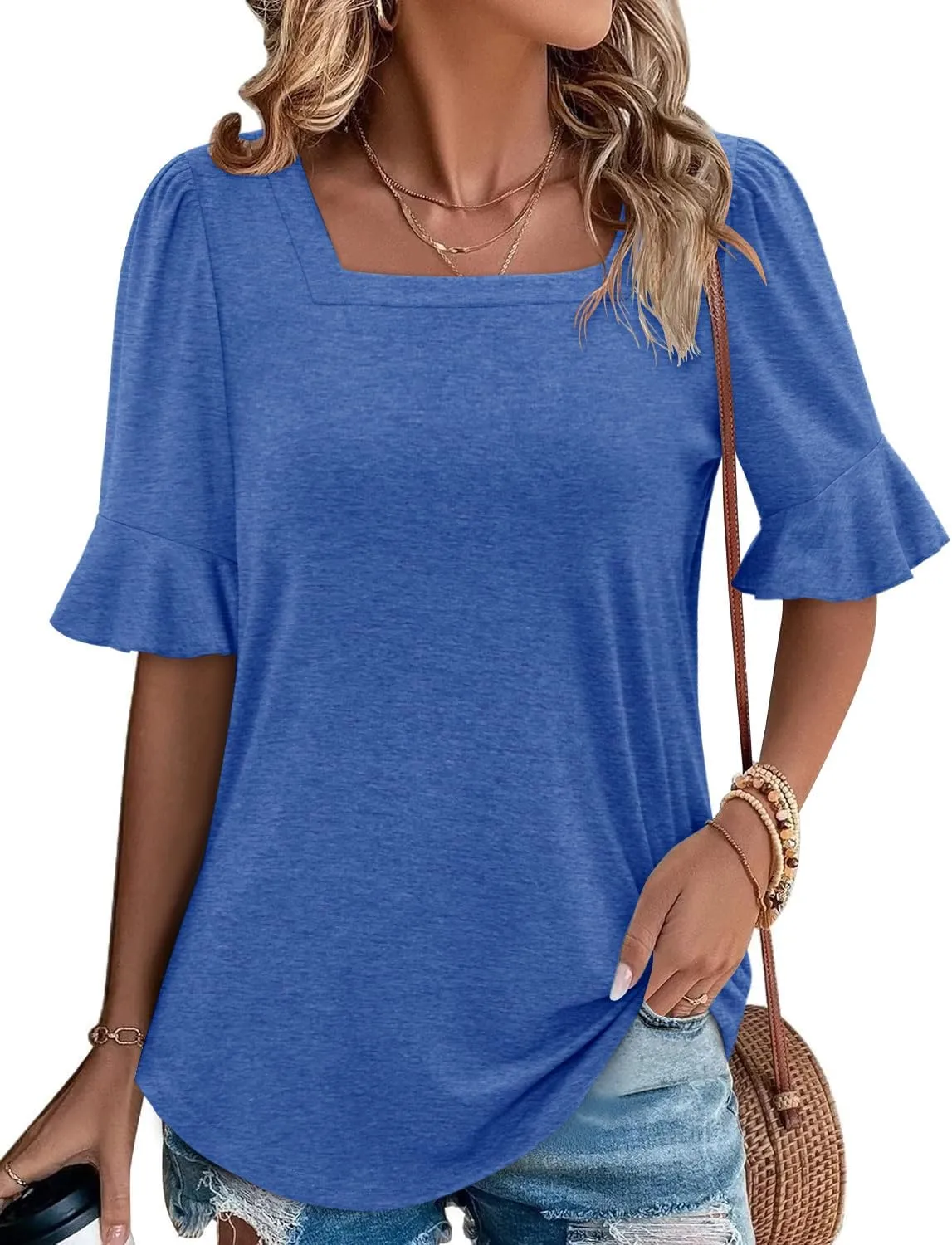 ROSELINLIN Half Sleeve Top for Women Summer Dressy Casual Tunic Top