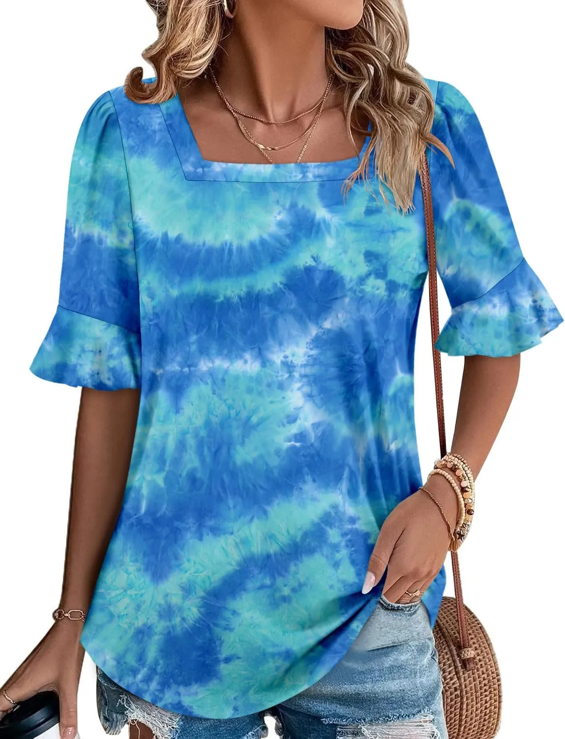 ROSELINLIN Half Sleeve Top for Women Summer Dressy Casual Tunic Top