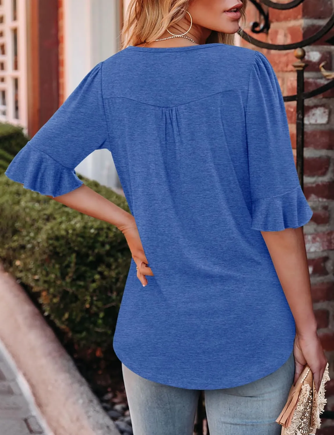 ROSELINLIN Half Sleeve Top for Women Summer Dressy Casual Tunic Top