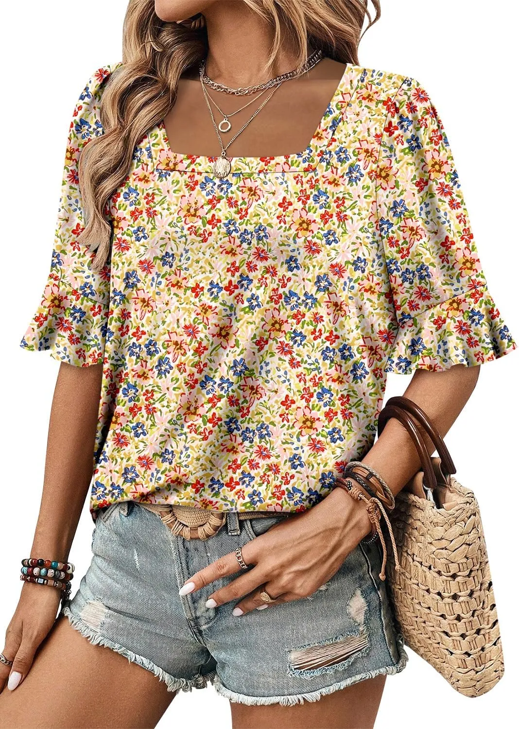ROSELINLIN Half Sleeve Top for Women Summer Dressy Casual Tunic Top