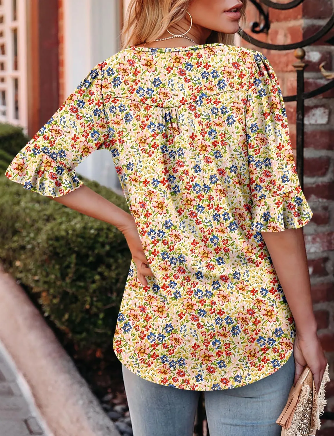 ROSELINLIN Half Sleeve Top for Women Summer Dressy Casual Tunic Top