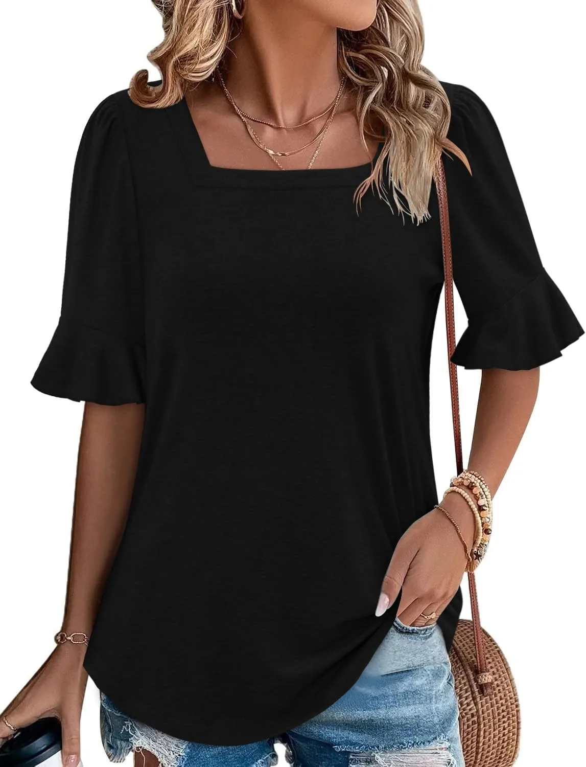 ROSELINLIN Half Sleeve Top for Women Summer Dressy Casual Tunic Top