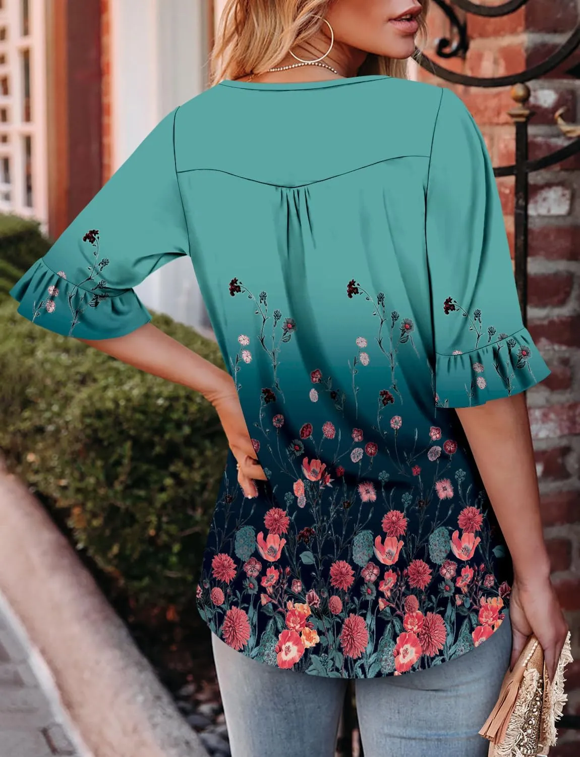 ROSELINLIN Half Sleeve Top for Women Summer Dressy Casual Tunic Top
