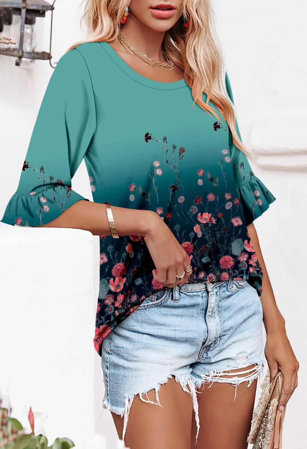 ROSELINLIN Half Sleeve Top for Women Summer Dressy Casual Tunic Top
