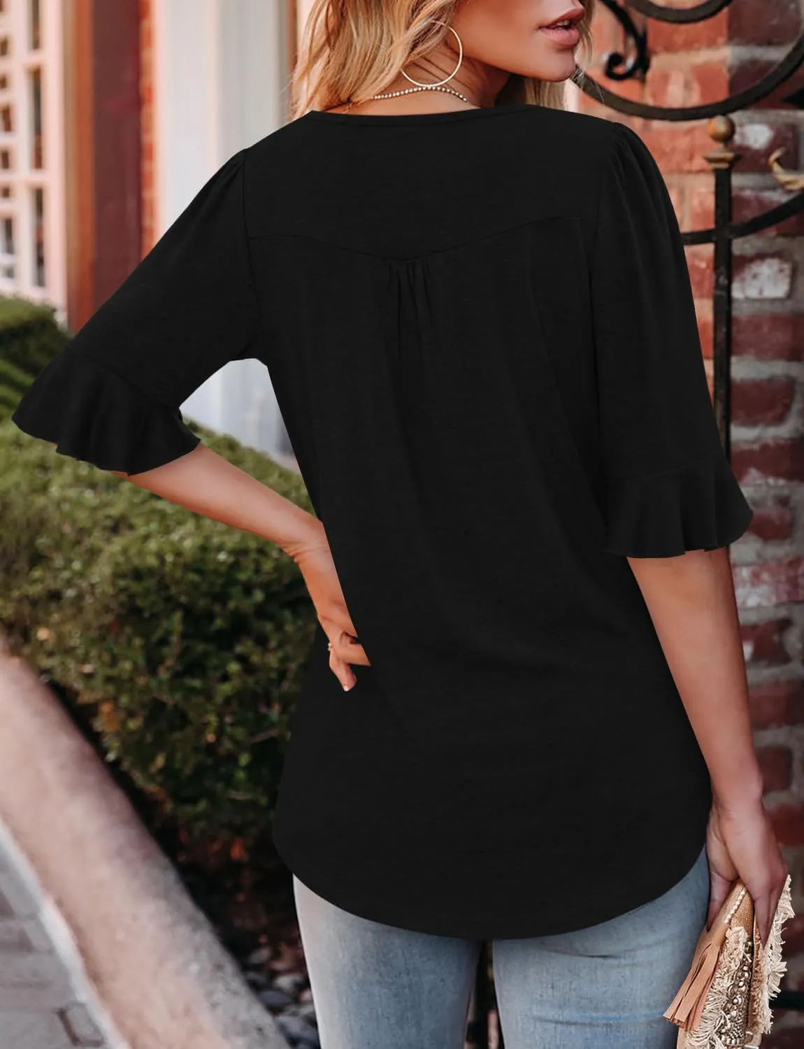 ROSELINLIN Half Sleeve Top for Women Summer Dressy Casual Tunic Top