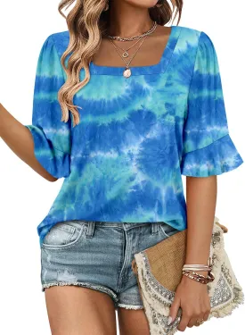 ROSELINLIN Half Sleeve Top for Women Summer Dressy Casual Tunic Top