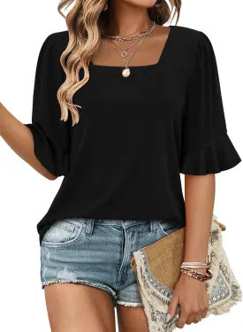 ROSELINLIN Half Sleeve Top for Women Summer Dressy Casual Tunic Top