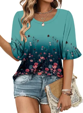 ROSELINLIN Half Sleeve Top for Women Summer Dressy Casual Tunic Top