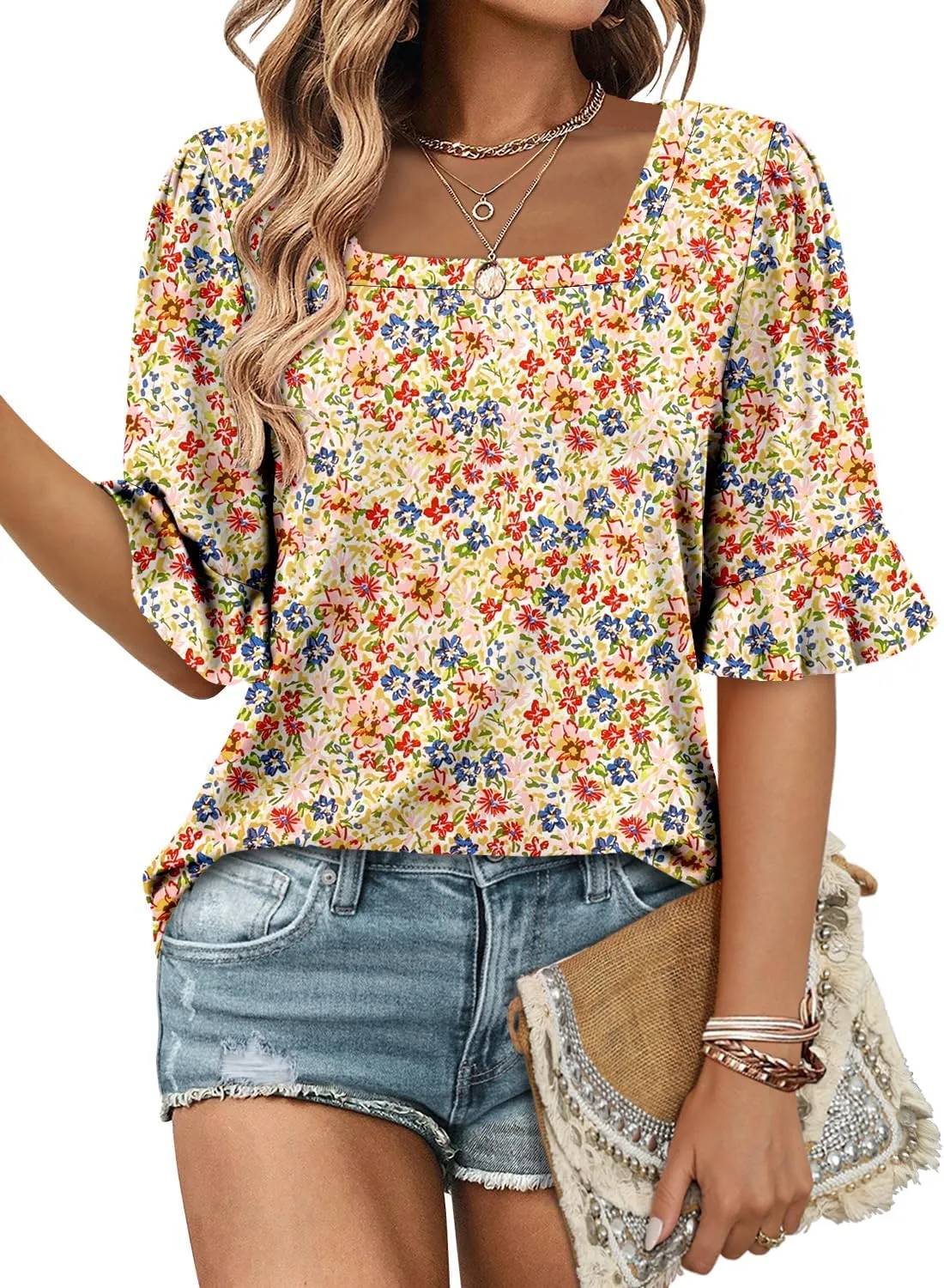 ROSELINLIN Half Sleeve Top for Women Summer Dressy Casual Tunic Top