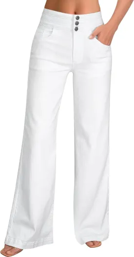 roswear Women's Wide Leg Jeans Casual High Waisted Stretch Baggy Loose Denim Pants