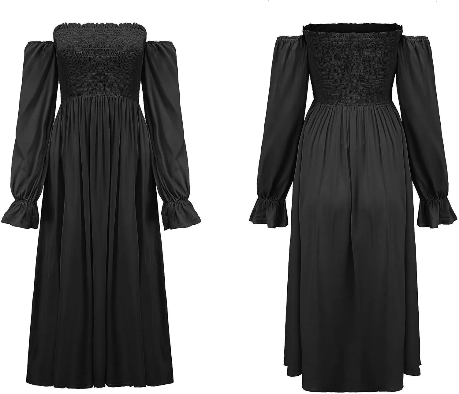 R.Vivimos Summer Dress for Women Long Sleeve Casual Plaid Print Smocked Off Shoulder A-Line Midi Dress