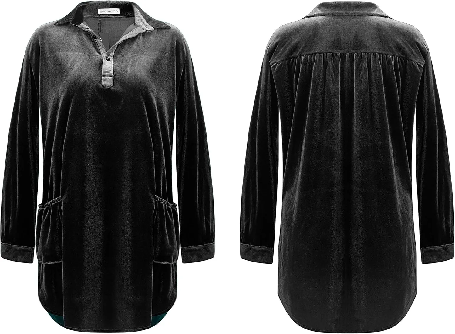 R.Vivimos Womens Velvet Long Sleeve Pocket Casual Mini Shirt Dress