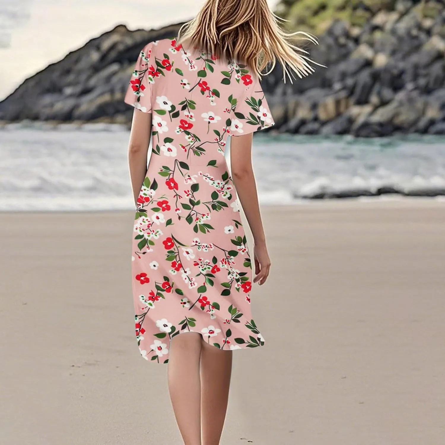 Sexy Dresses for Women Date Night V Neck Boho Knee Length Summer 2025 Tie Dye Floral Short Sleeve Short Skirt