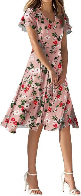 Sexy Dresses for Women Date Night V Neck Boho Knee Length Summer 2025 Tie Dye Floral Short Sleeve Short Skirt