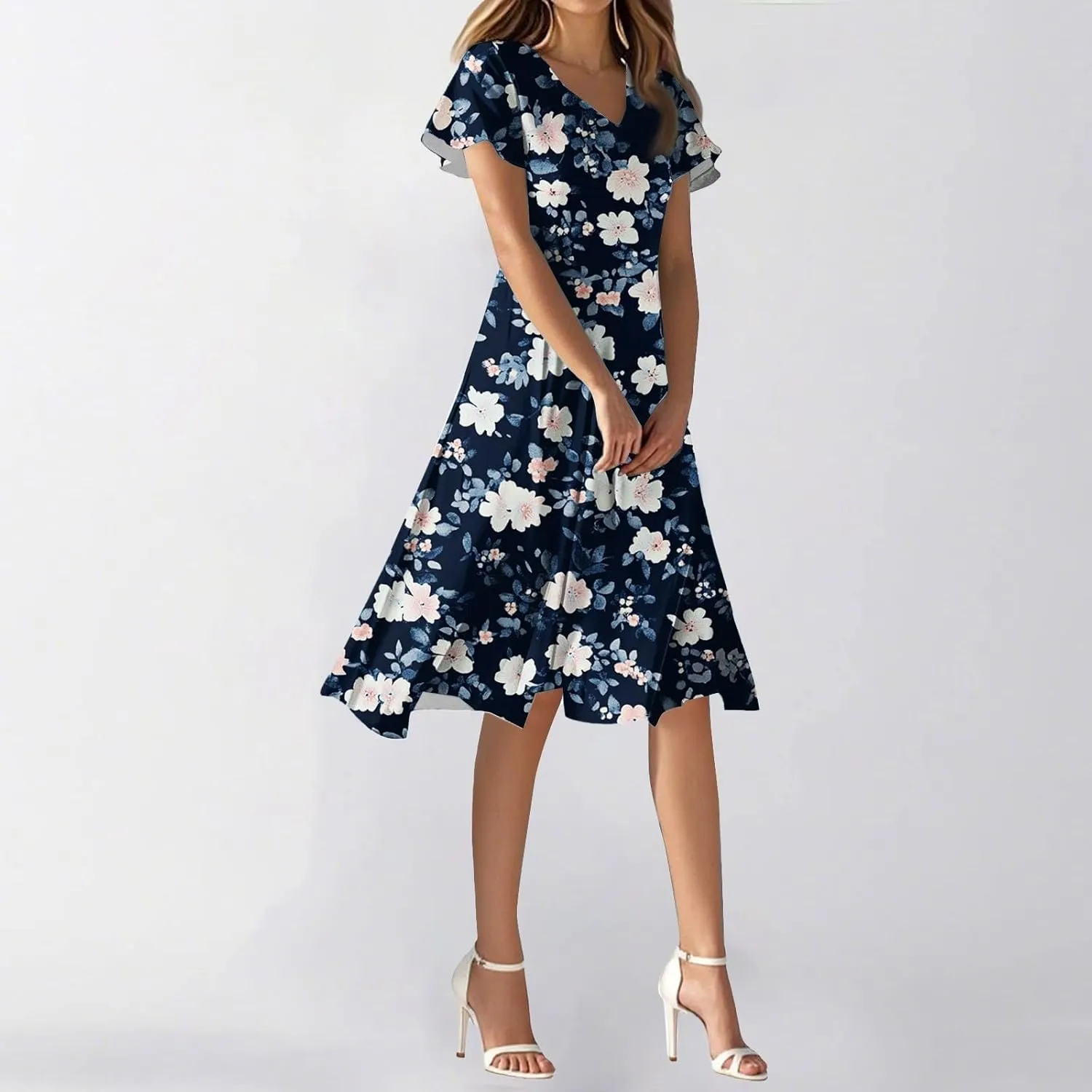 Sexy Dresses for Women Date Night V Neck Boho Knee Length Summer 2025 Tie Dye Floral Short Sleeve Short Skirt