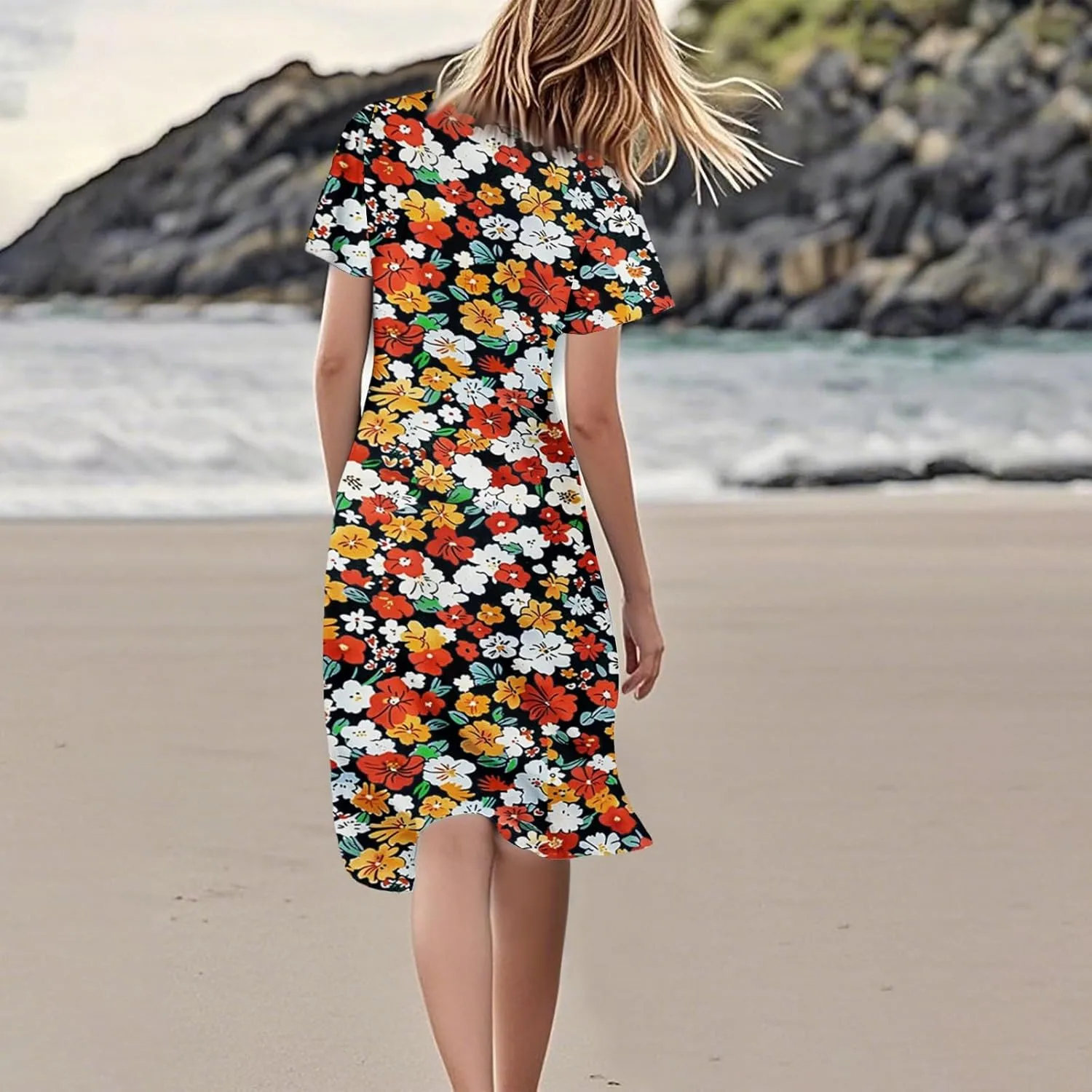 Sexy Dresses for Women Date Night V Neck Boho Knee Length Summer 2025 Tie Dye Floral Short Sleeve Short Skirt