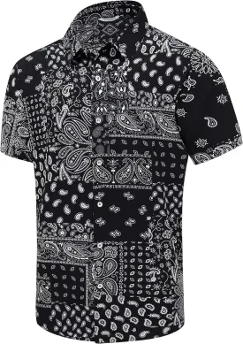 SheLucki Hawaiian Shirt for Men, Unisex Summer Beach Casual Short Sleeve Button Down Shirts, Printed Palmshadow Clothing