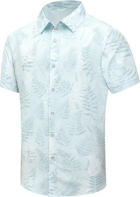 SheLucki Hawaiian Shirt for Men, Unisex Summer Beach Casual Short Sleeve Button Down Shirts, Printed Palmshadow Clothing