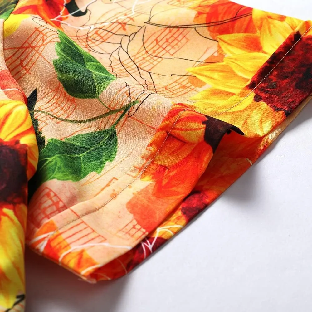 SheLucki Hawaiian Shirt for Men, Unisex Summer Beach Casual Short Sleeve Button Down Shirts, Printed Palmshadow Clothing