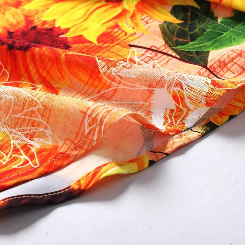 SheLucki Hawaiian Shirt for Men, Unisex Summer Beach Casual Short Sleeve Button Down Shirts, Printed Palmshadow Clothing