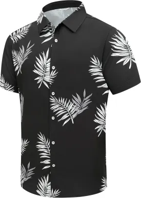 SheLucki Hawaiian Shirt for Men, Unisex Summer Beach Casual Short Sleeve Button Down Shirts, Printed Palmshadow Clothing