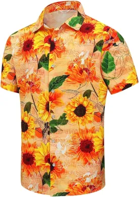 SheLucki Hawaiian Shirt for Men, Unisex Summer Beach Casual Short Sleeve Button Down Shirts, Printed Palmshadow Clothing