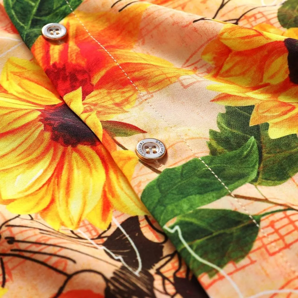 SheLucki Hawaiian Shirt for Men, Unisex Summer Beach Casual Short Sleeve Button Down Shirts, Printed Palmshadow Clothing