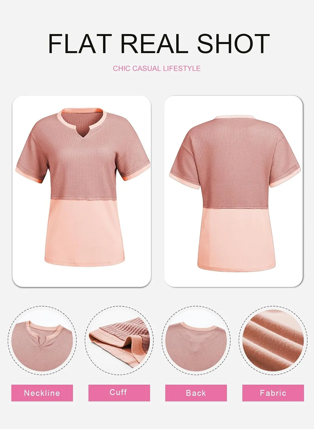 SHEWIN Womens Casual V Neck Waffle Knit Tops Short Sleeve T Shirts Loose Blouses