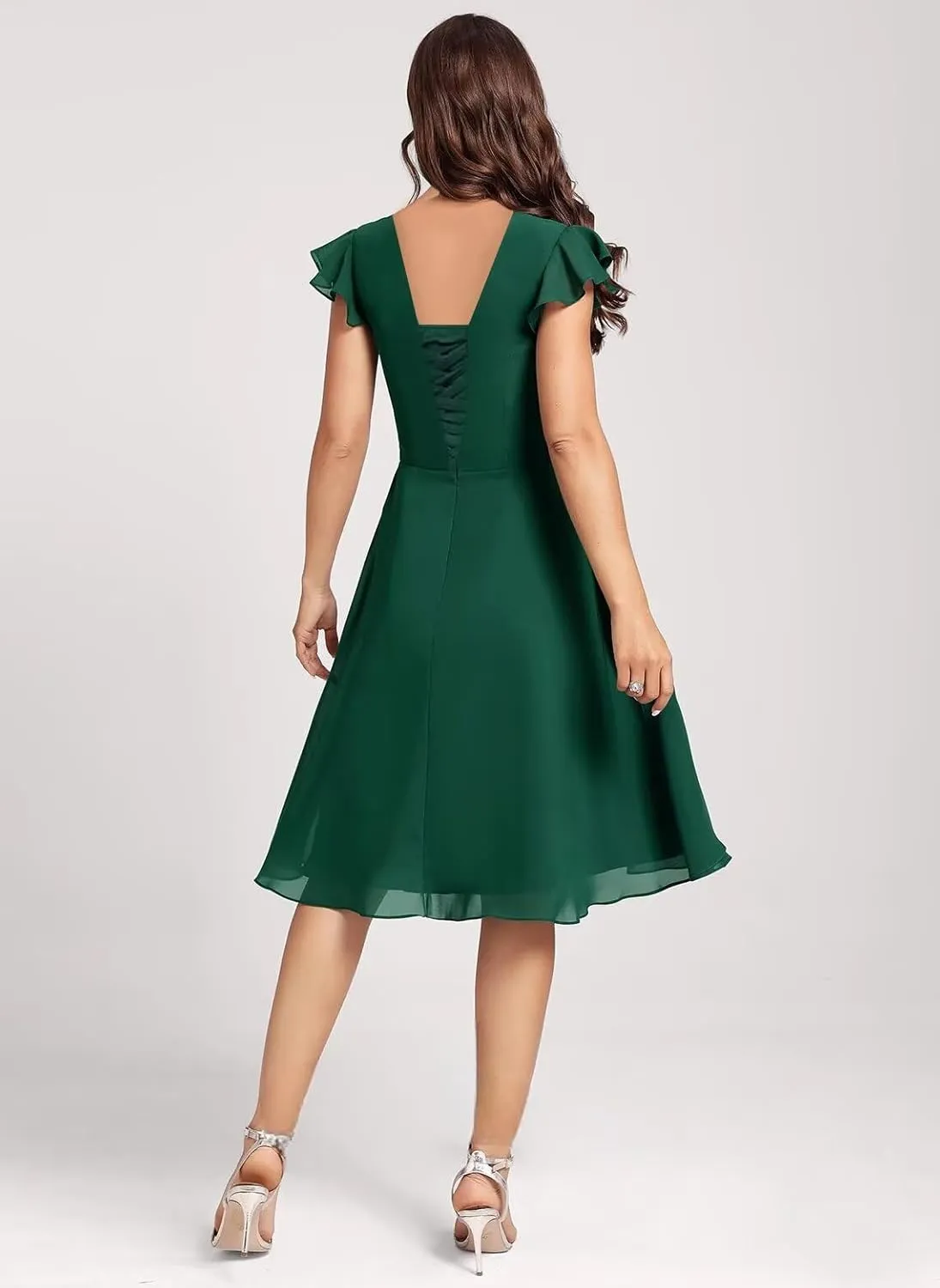 Short Chiffon Bridesmaid Dresses for Women V Neck Ruffles A Line Pleated Formal Evening Gowns AP49