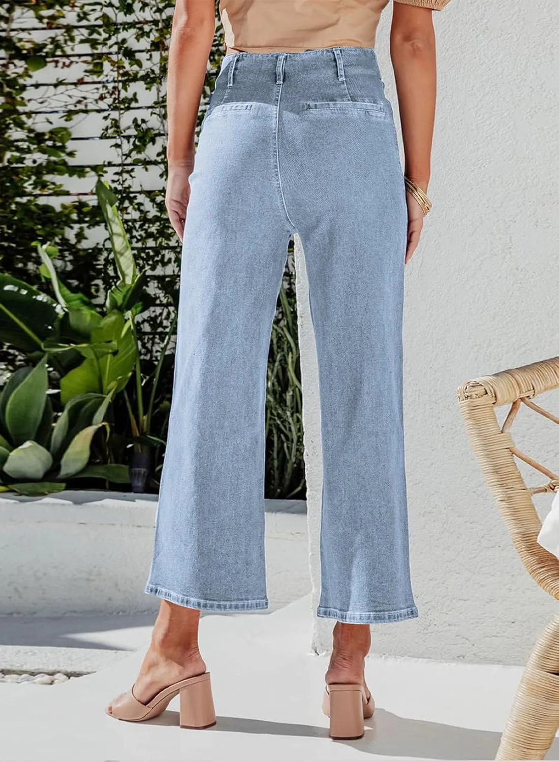 Sidefeel Women's Wide Leg Jeans High Waisted Zimbaplatinum Stretchy Straight Leg Jeans Buttoned Loose Denim Pants with Pocket