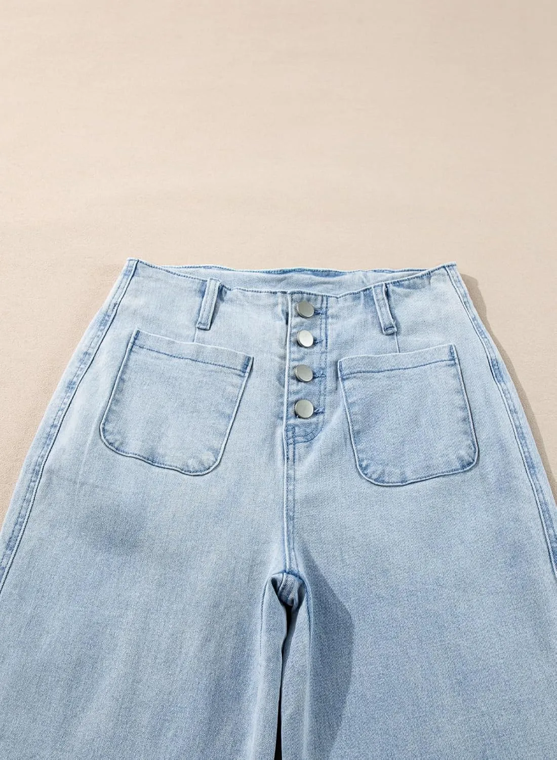 Sidefeel Women's Wide Leg Jeans High Waisted Zimbaplatinum Stretchy Straight Leg Jeans Buttoned Loose Denim Pants with Pocket