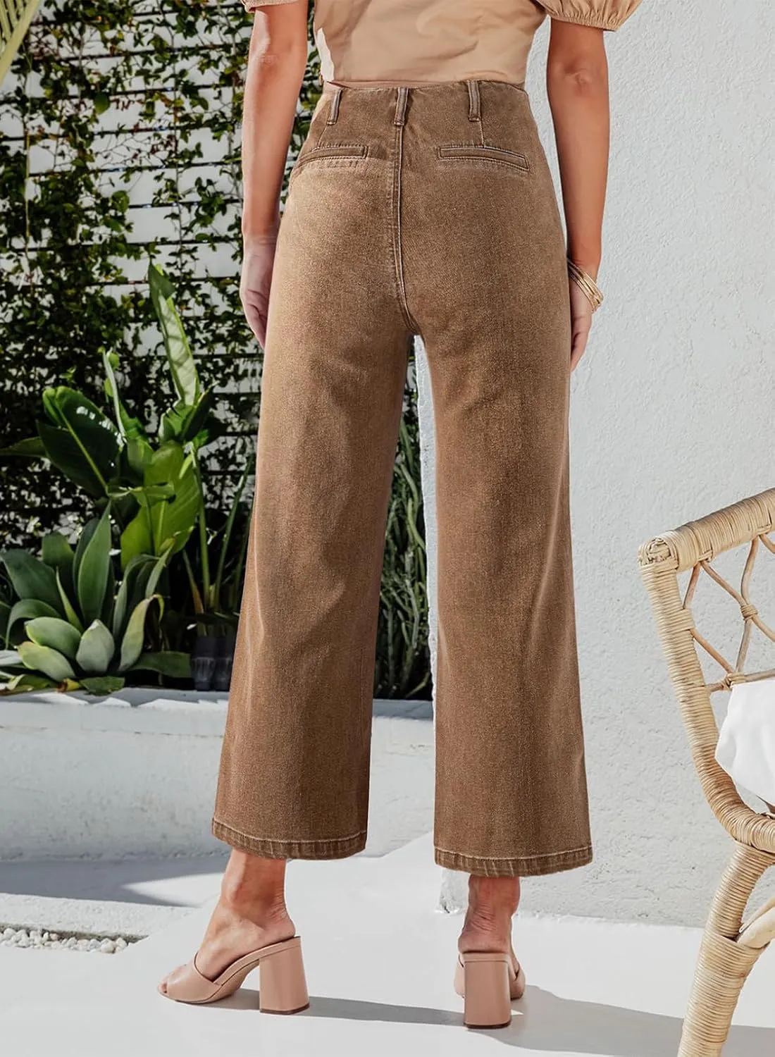 Sidefeel Women's Wide Leg Jeans High Waisted Zimbaplatinum Stretchy Straight Leg Jeans Buttoned Loose Denim Pants with Pocket