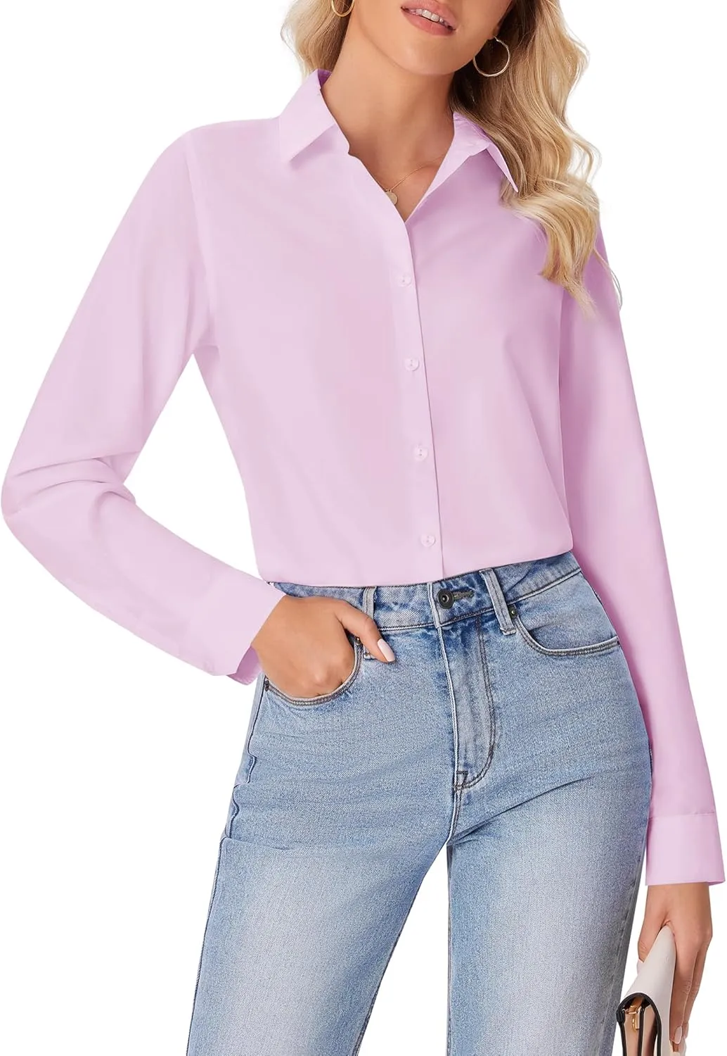 siliteelon Button Down Shirts for Women Wrinkle Free Dress Shirts Long Sleeve Shirts Formal Work Office Blouses Tops