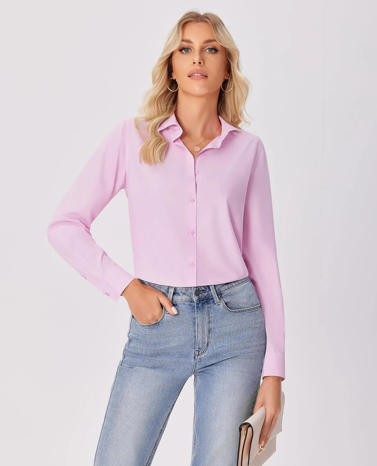 siliteelon Button Down Shirts for Women Wrinkle Free Dress Shirts Long Sleeve Shirts Formal Work Office Blouses Tops