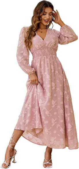Simplee Women's Boho Floral Maxi Dress Flowy Casual V Neck Short Sleeve Wedding Guest Holiday Beach Long Dress