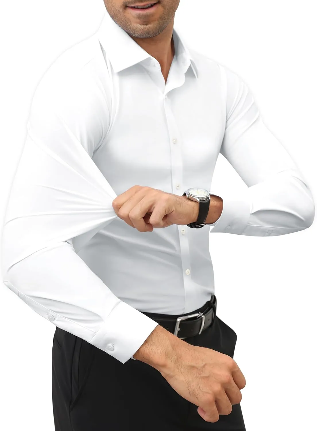 Stretch Mens Dress Shirts Long Sleeve Slim Fit Dress Shirts for Men Muscle Fit Wrinkle Free Button Down Shirt