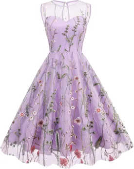 Summer Floral Embroidery Tulle Dress for Women Floral Embroidered Dress for Women Wedding Guest Formal Evening Party Gown