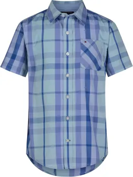 Tommy Hilfiger Boy's Short Sleeve Blue Skies Plaid Shirt (Big Kids)
