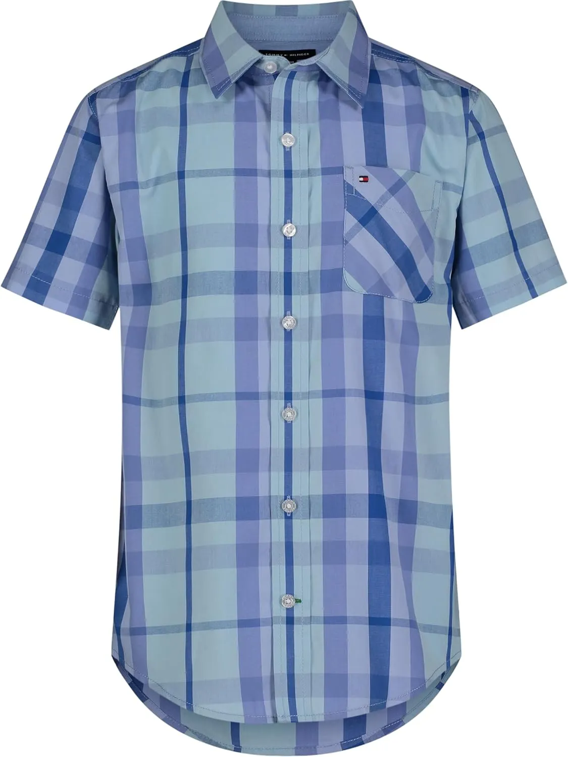 Tommy Hilfiger Boy's Short Sleeve Blue Skies Plaid Shirt (Big Kids)