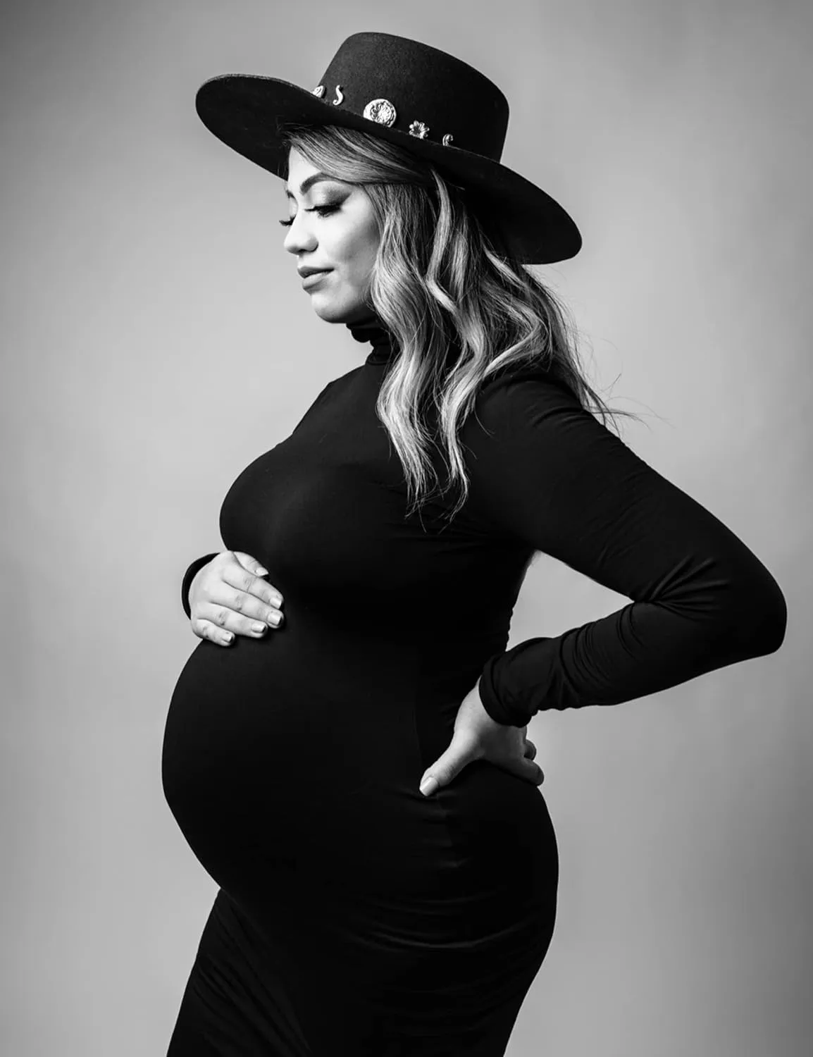 Turtleneck Maternity Dress Rib Knit Long Sleeve Photoshoot Baby Shower Dress Side Ruched Slit Pregnancy Sweater Dress