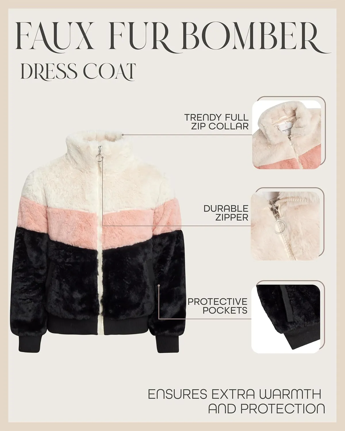 URBAN REPUBLIC Girls' Winter Coat - Zip Up Warm Plush Faux Fur Teddy Dress Coat and Bomber Jacket for Girls (Sizes: 4-16)