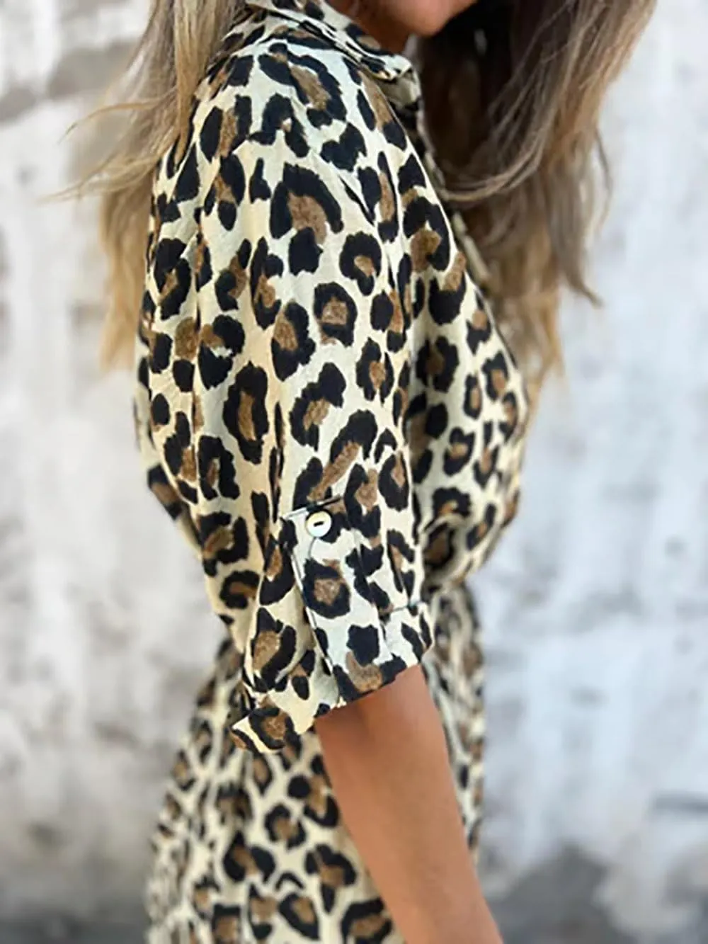 utcoco Womens Trendy Casual Belted Leopard Shirt Dresses Half Sleeve Button Down Maxi Dress with Pockets